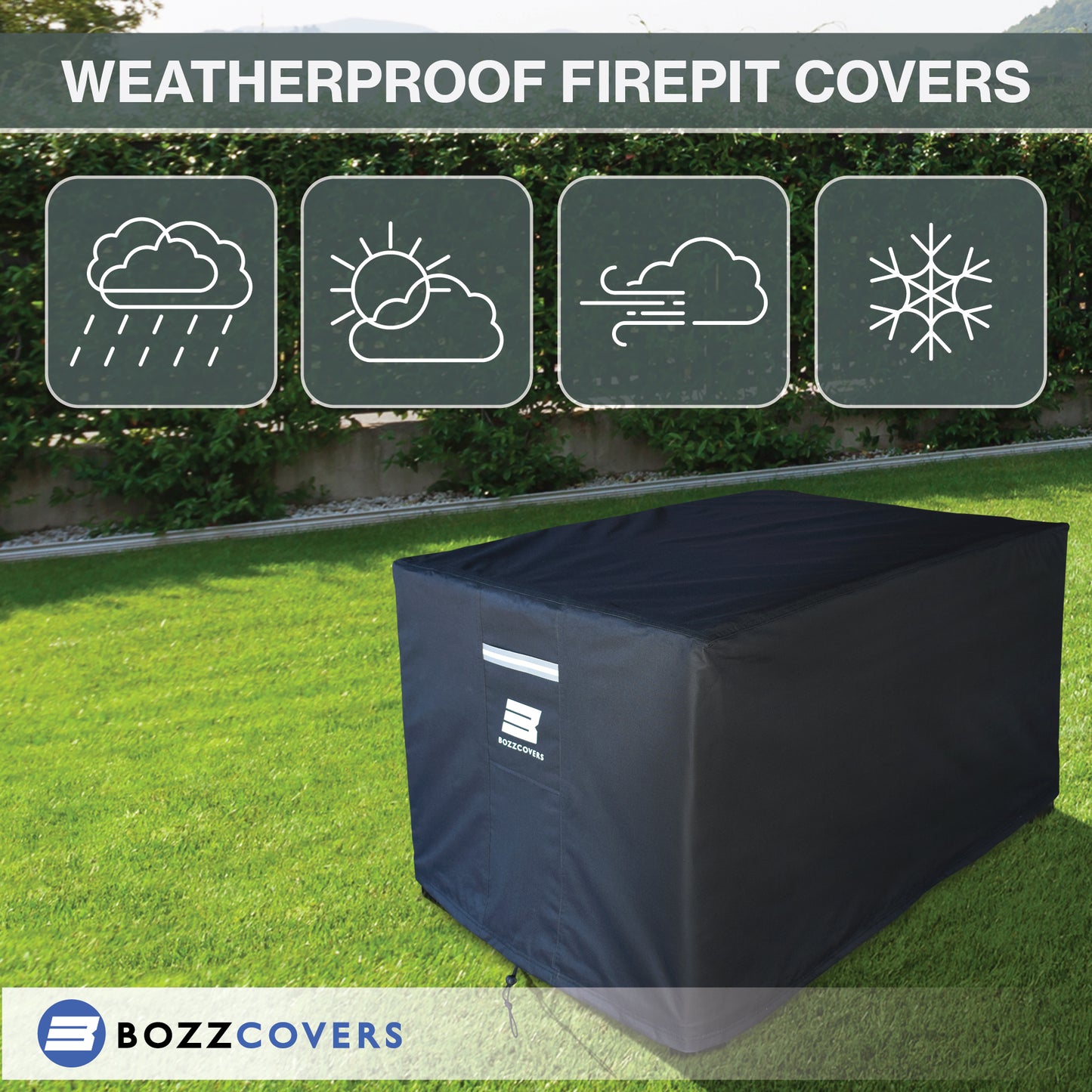 Fire Pit Cover Rectangular - Heavy Duty 600D Tear Resistant Material, Weatherproof - Black