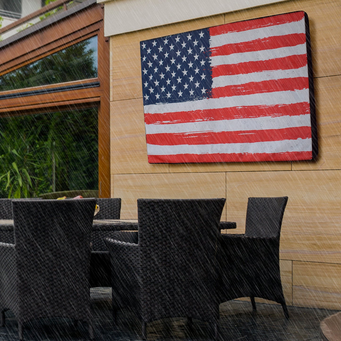 Outdoor TV Cover with Zipper - Weatherproof, Waterproof protection, Bottom Cover - US Flag